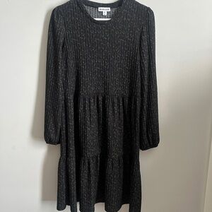 Manguun Dress Womens M Black Tiered Midi Long Sleeve Drapey Dark Fairy